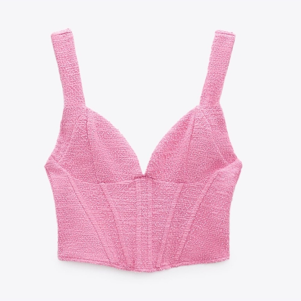 Zara Pink Tweed Corset Top - Picture 2 of 7